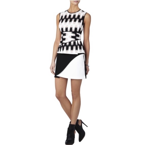 BCBGMAXAZRIA Jolyne Peplum Tank Top with bold, white and black striped color - Picture 6 of 8